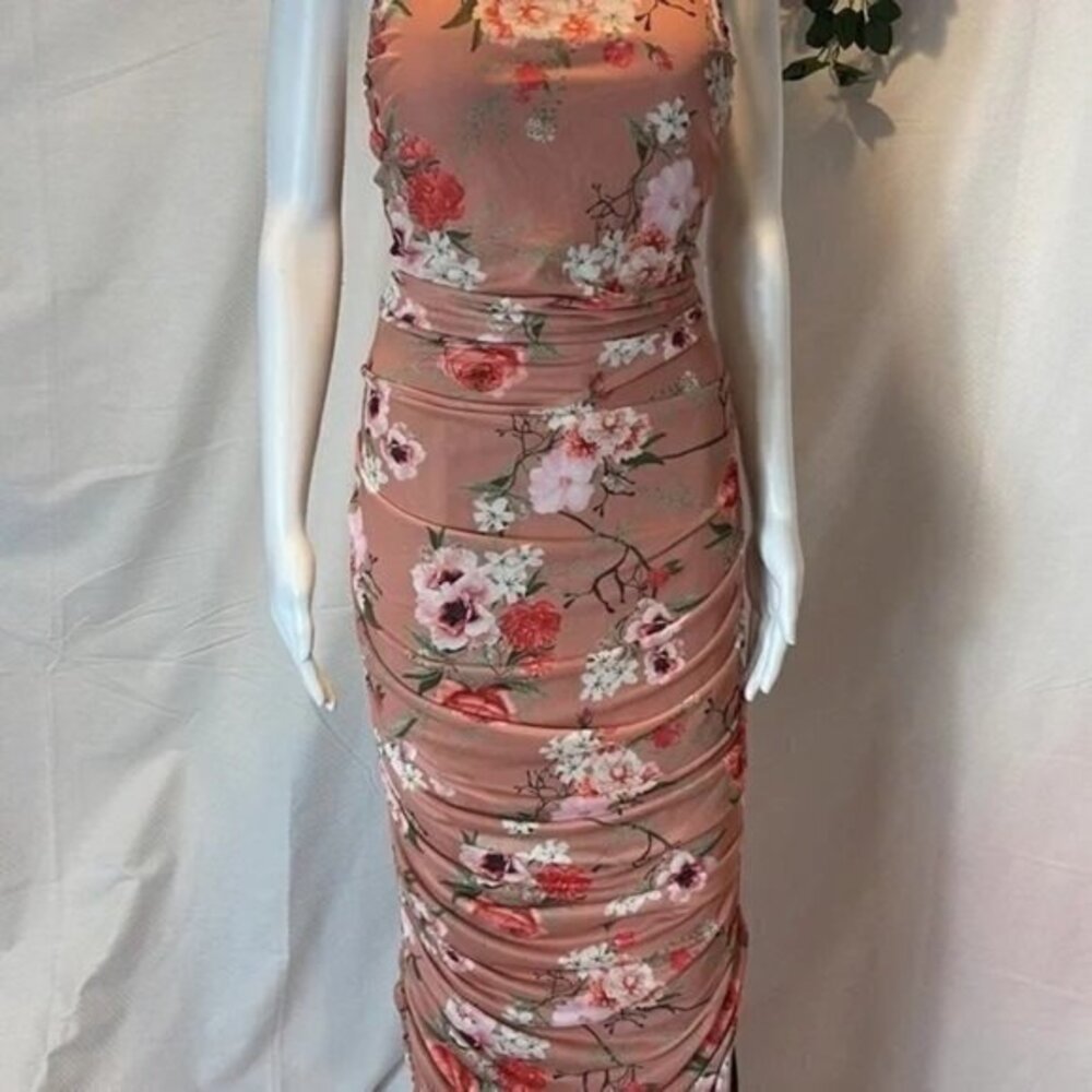 Cupshe Body Contour Floral Print Ruched Mesh Midi Dress Size XL - Picture 14 of 16